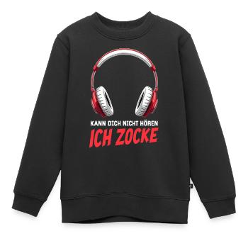 Je ne t’entends pas - Je joue - Sweat Premium enfant bio - noir - Devant - AI Model Kid Female (0cm)