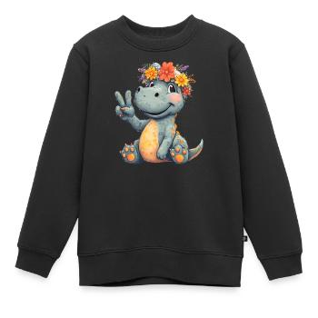 Fröhliches Dinosaurier mit Blumenkranz - Kinder Premium Organic Sweatshirt - Schwarz - Vorne - AI Model Kid Female (0cm)