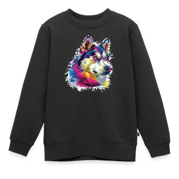 Art animalier de loup - Sweat Premium enfant bio - noir - Devant - AI Model Kid Female (0cm)