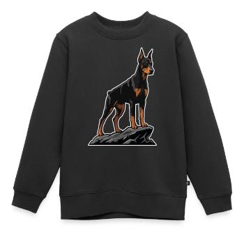 Dobermannhund auf Felsporträt Elite Black - Kinder Premium Organic Sweatshirt - Schwarz - Vorne - AI Model Kid Female (0cm)
