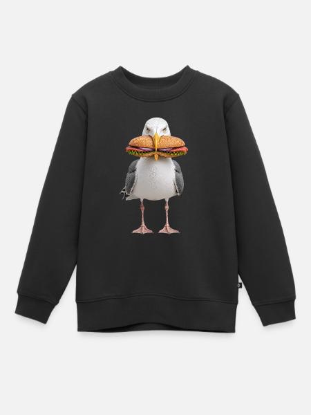 Silbermoewe-mit-Fischbroetchen - Kinder Premium Organic Sweatshirt - Schwarz