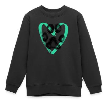 Pfotenabdruck mit Herz, türkis - Kinder Premium Organic Sweatshirt - Schwarz - Vorne - AI Model Kid Female (0cm)