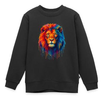 Lion multicolore - Sweat Premium enfant bio - noir - Devant - AI Model Kid Female (0cm)
