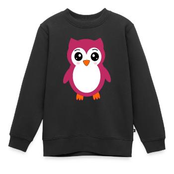 Eule, Rosa Eule - Kinder Premium Organic Sweatshirt - Schwarz - Vorne - AI Model Kid Female (0cm)