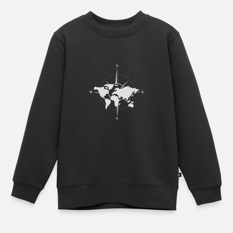 Weltkarte und Kompass - Kinder Premium Organic Sweatshirt - Schwarz