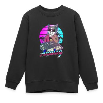 Synthétiseur Vaporwave chat modulaire analogique - Sweat Premium enfant bio - noir - Devant - AI Model Kid Female (0cm)