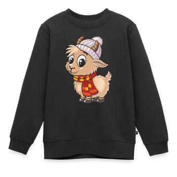 Cute goat with scarf and bobble hat. - Kids Premium Organic Sweatshirt - black - Front - AI Model Kid Female (0cm)