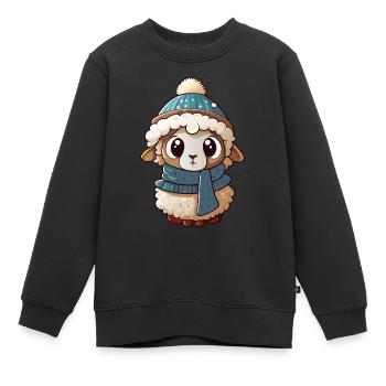 Cute sheep with scarf and bobble hat. - Kids Premium Organic Sweatshirt - black - Front - AI Model Kid Female (0cm)