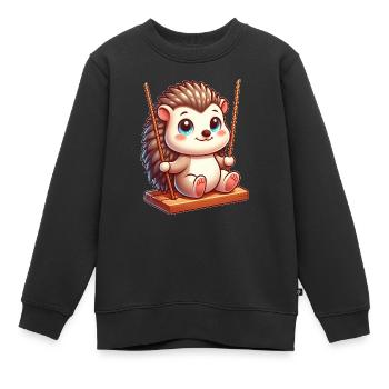 Hérisson mignon sur balançoire dessin animé de l’aire de jeux - Sweat Premium enfant bio - noir - Devant - AI Model Kid Female (0cm)