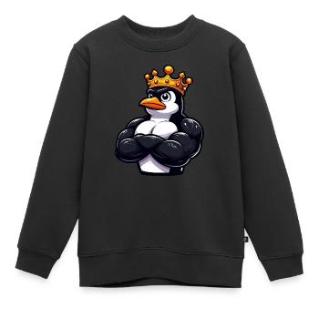 Muskulöser Pinguinkönig Fitness Workout - Kinder Premium Organic Sweatshirt - Schwarz - Vorne - AI Model Kid Female (0cm)