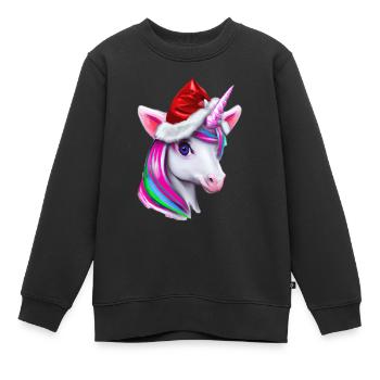 Unicorn Unicorn Pony Xmas Christmas Cute Kids - Kids Premium Organic Sweatshirt - black - Front - AI Model Kid Female (0cm)