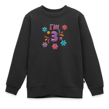 3 years old 3 birthday present "I'm 3" - Kids Premium Organic Sweatshirt - black - Front - AI Model Kid Female (0cm)