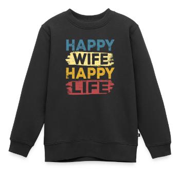 Femme heureuse vie heureuse drôle disant idée cadeau - Sweat Premium enfant bio - noir - Devant - AI Model Kid Female (0cm)