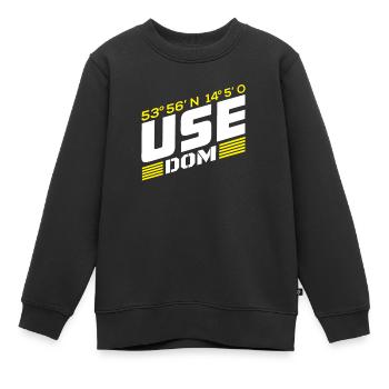 Usedom - coordinates (italic) - Kids Premium Organic Sweatshirt - black - Front - AI Model Kid Female (0cm)