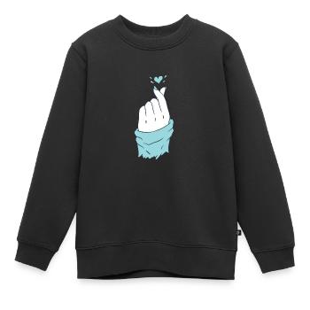 Coeur coréen main deux doigts formant un coeur - Sweat Premium enfant bio - noir - Devant - AI Model Kid Female (0cm)