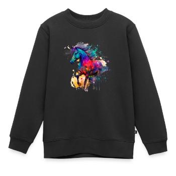 Idée passion chevaux cavalière aquarelle splash - Sweat Premium enfant bio - noir - Devant - AI Model Kid Female (0cm)