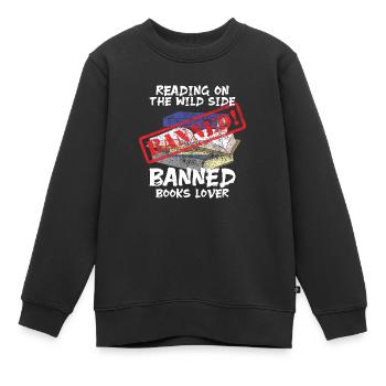 Lire des livres interdits. Lire des livres interdits. - Sweat Premium enfant bio - noir - Devant - AI Model Kid Female (0cm)