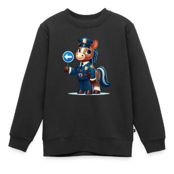 Cute Horse Police Officer - Kinder Premium Organic Sweatshirt - Schwarz - Vorne - AI Model Kid Female (0cm)
