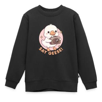 Mignon bébé oie avec appareil photo dire oies jeu de mots drôle - Sweat Premium enfant bio - noir - Devant - AI Model Kid Female (0cm)