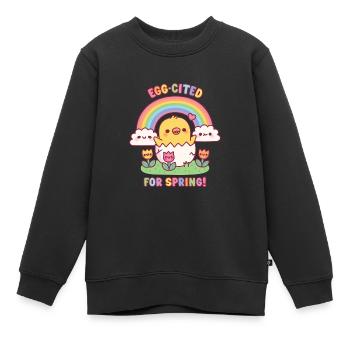 Tulipes poussins mignons et œuf arc-en-ciel - cité pour le printemps - Sweat Premium enfant bio - noir - Devant - AI Model Kid Female (0cm)