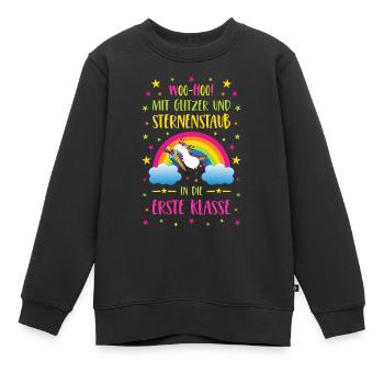 Licorne paillettes et poussière d’étoiles première classe coloré - Sweat Premium enfant bio - noir - Devant - AI Model Kid Female (0cm)