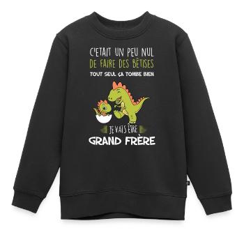 Je vais etre grand frère cadeau enfant futur frère - Sweat Premium enfant bio - noir - Devant - AI Model Kid Female (0cm)
