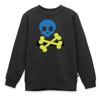Crâne et os croisés bleu néon - Sweat Premium enfant bio - noir - Devant - AI Model Kid Female (0cm)