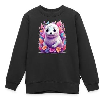 Süßer Seehund - Kinder Premium Organic Sweatshirt - Schwarz - Vorne - AI Model Kid Female (0cm)