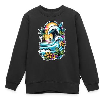 Surfen Strand Palme Sonnenschein Urlaub - Kinder Premium Organic Sweatshirt - Schwarz - Vorne - AI Model Kid Female (0cm)