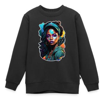Afro Frau - Schönheit - Kinder Premium Organic Sweatshirt - Schwarz - Vorne - AI Model Kid Female (0cm)