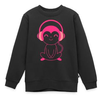 Singe dans un casque personnalisable - Sweat Premium enfant bio - noir - Devant - AI Model Kid Female (0cm)