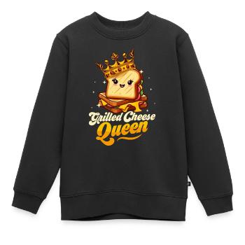 Sandwich au fromage grillé Queen - Sweat Premium enfant bio - noir - Devant - AI Model Kid Female (0cm)