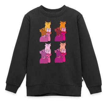 katzen treffen muster - Kinder Premium Organic Sweatshirt - Schwarz - Vorne - AI Model Kid Female (0cm)