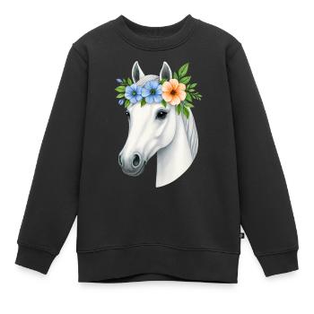 Cheval blanc avec couronne de fleurs - Sweat Premium enfant bio - noir - Devant - AI Model Kid Female (0cm)