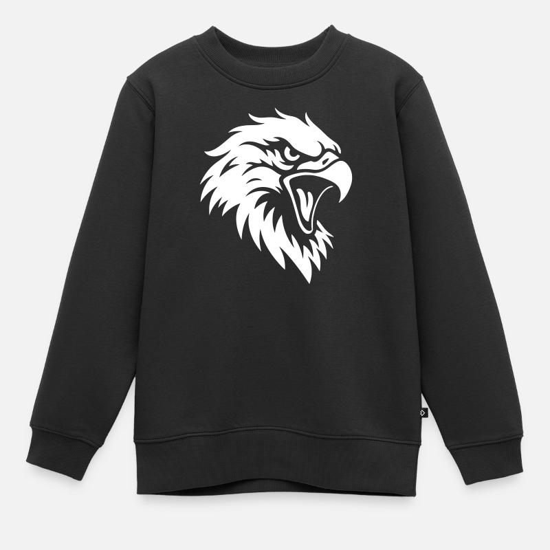Angry Eagle Head – Tattoo Style - Kids Premium Organic Sweatshirt - black