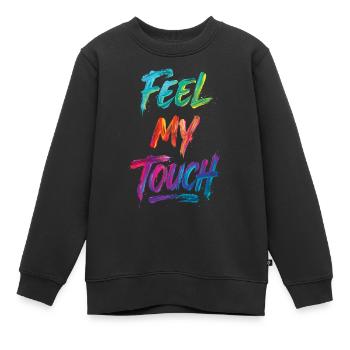 Fühl meine Berührung Farbenfroher Text Gemälde Druck - Kinder Premium Organic Sweatshirt - Schwarz - Vorne - AI Model Kid Female (0cm)