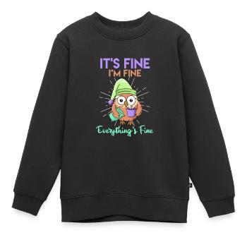 Hibou du café C’est bien je suis fin Tout est fin - Sweat Premium enfant bio - noir - Devant - AI Model Kid Female (0cm)