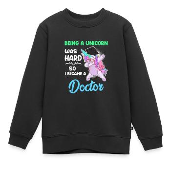 Docteur Licorne 2022 Doctorat Disputation - Sweat Premium enfant bio - noir - Devant - AI Model Kid Female (0cm)