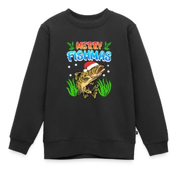 Trout Angler Joyeux Fishmas Angler Noël - Sweat Premium enfant bio - noir - Devant - AI Model Kid Female (0cm)