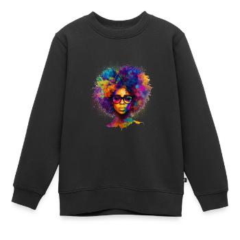 Afro Haare Afro Amerikanisch Afrikanische Frau - Kinder Premium Organic Sweatshirt - Schwarz - Vorne - AI Model Kid Female (0cm)
