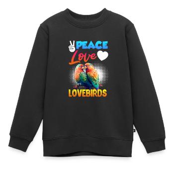 Paix Amour Amour Amoureux Inséparables Perroquets - Sweat Premium enfant bio - noir - Devant - AI Model Kid Female (0cm)