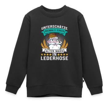 Unterschätze Niemals einen Alten Mann in Lederhose - Kinder Premium Organic Sweatshirt - Schwarz - Vorne - AI Model Kid Female (0cm)