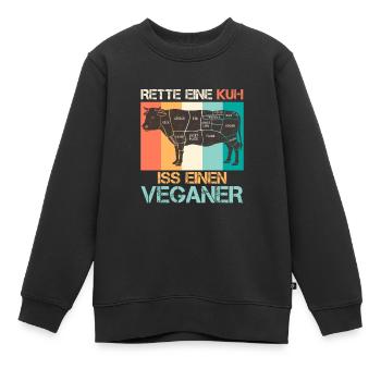 Fleisch Fan RETTE EINE KUH ISS EINEN VEGANER - Kinder Premium Organic Sweatshirt - Schwarz - Vorne - AI Model Kid Female (0cm)