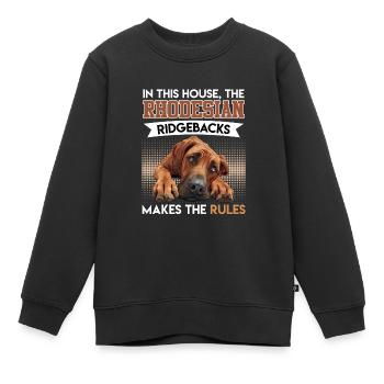 Ridgeback Besitzer HIER MACHT DER RIDGEBACK REGELN - Kinder Premium Organic Sweatshirt - Schwarz - Vorne - AI Model Kid Female (0cm)