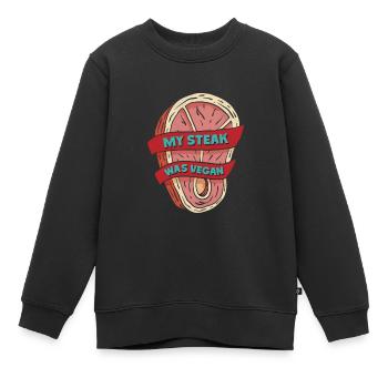 Fleischliebhaber MY STEAK WAS VEGAN Lustiges - Kinder Premium Organic Sweatshirt - Schwarz - Vorne - AI Model Kid Female (0cm)