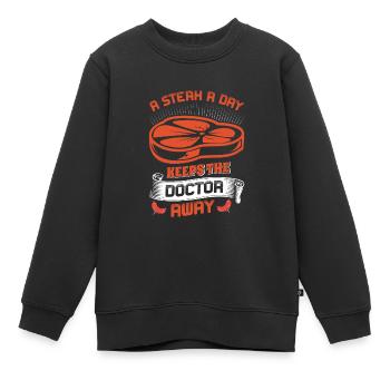 Fleischesser A STEAK A DAY KEEPS THE DOCTOR AWAY - Kinder Premium Organic Sweatshirt - Schwarz - Vorne - AI Model Kid Female (0cm)