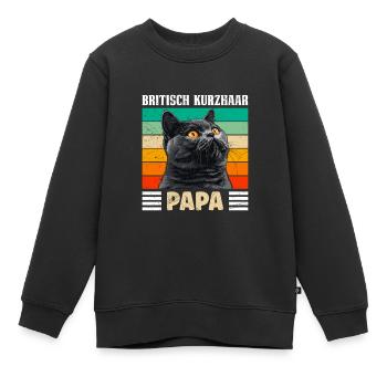 BRITISCH KURZHAAR KATZENPAPA Britisch Kurzhaar - Kinder Premium Organic Sweatshirt - Schwarz - Vorne - AI Model Kid Female (0cm)