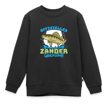 Zander Angeln OFFIZIELLES ZANDER GLÜCKSSHIRT - Kinder Premium Organic Sweatshirt - Schwarz - Vorne - AI Model Kid Female (0cm)