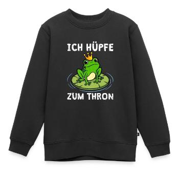 Karneval Frosch ICH HÜPFE ZUM THRON Lustiges - Kinder Premium Organic Sweatshirt - Schwarz - Vorne - AI Model Kid Female (0cm)