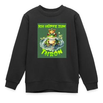 Froschkostüm ICH HÜPFE ZUM THRON Lustiges - Kinder Premium Organic Sweatshirt - Schwarz - Vorne - AI Model Kid Female (0cm)